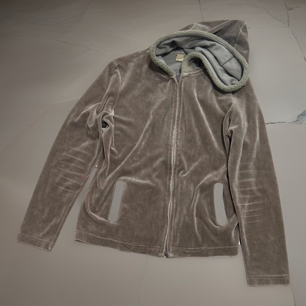 Vintage Caslon Velour Zip Up Hoodie Brown Sherpa Trim Med
